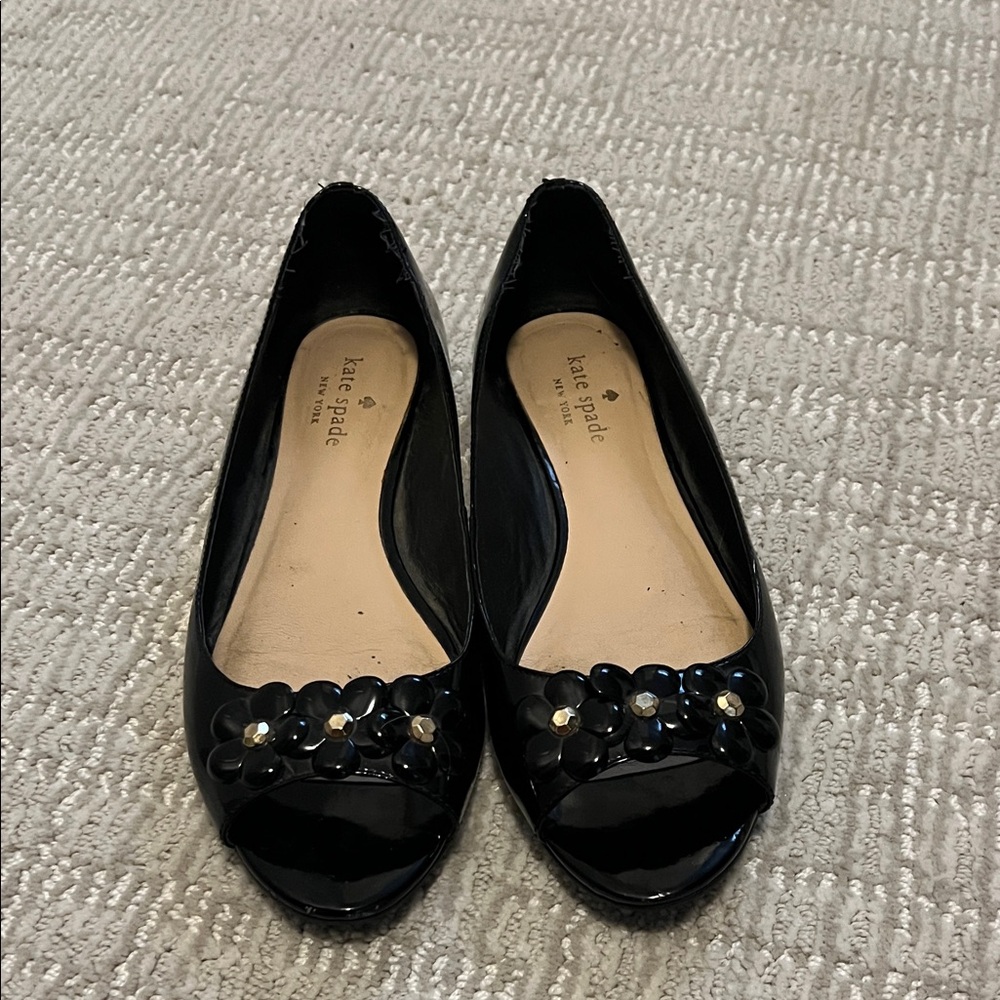 Kate Spade Black Floral Embellished Flats